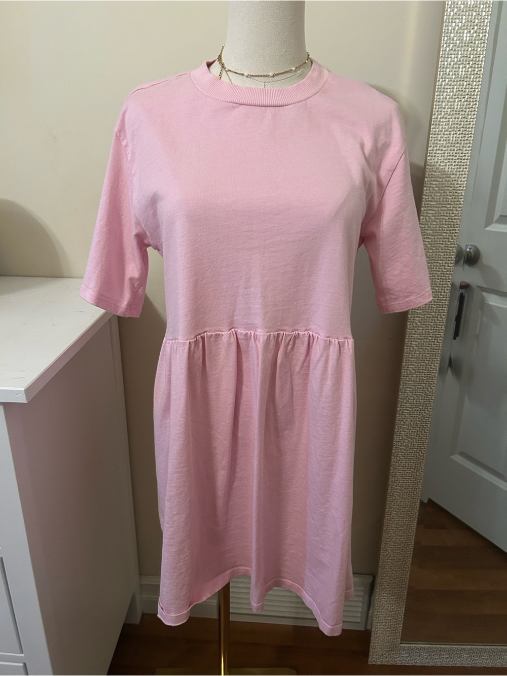 H&M Pink Short Sleeve Babydoll Knit Dress